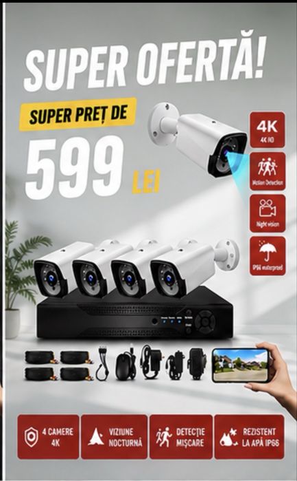 Vindem si Montam Camere Supraveghere Video KIT Complet 4/8/12 CAMERE .Garantie 3 ani !!