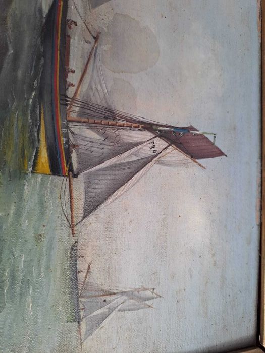 tablou vechi pictura pe lemn 29/40 cm semnat