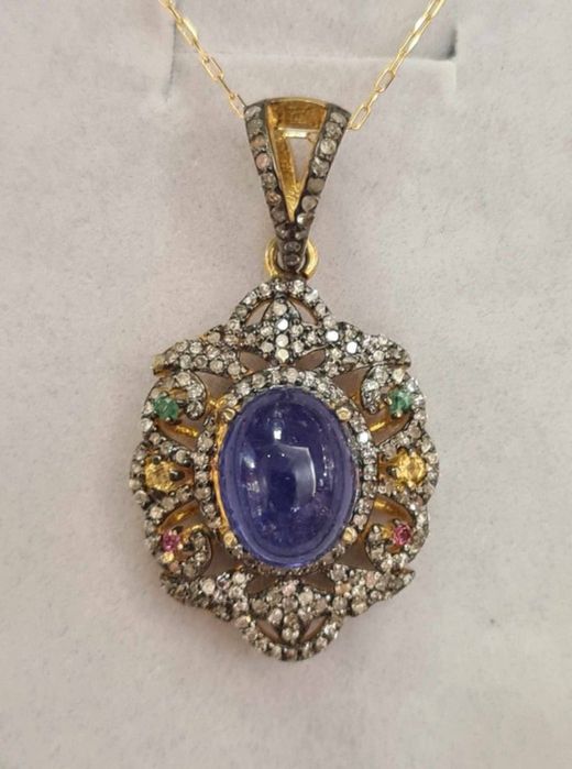 Set din argint 925 % aurit cu diamante si tanzanite naturale