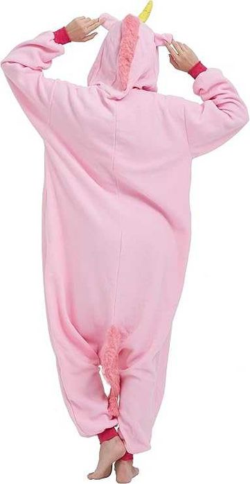 Pijamale casa, Onesie(costum) UNICORN ROZ, Flausat, REDUS de la 220RON