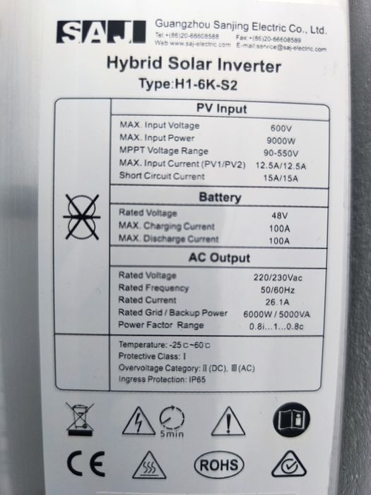 Хибриден инвертор SAJ H1-6K-S2 + смарт метър