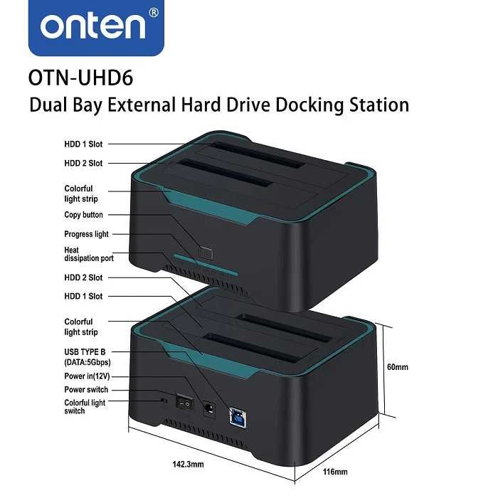 Док-станция Onten OTN-UHD6 для HDD/SSD Оптом. Есть доставка