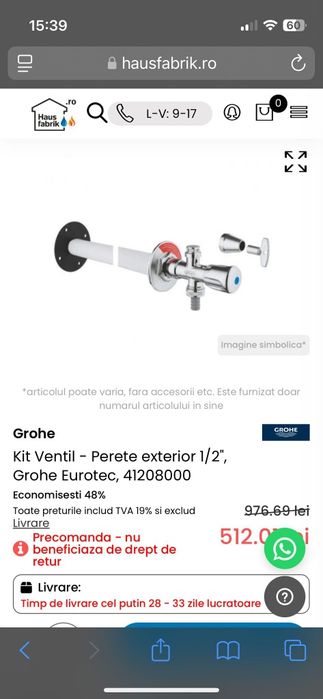 Robinet grohe eurotec curte 1/2 nou