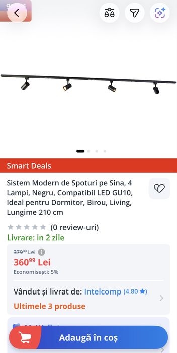 Vand sina Qazqa de 2m cu 4 spoturi