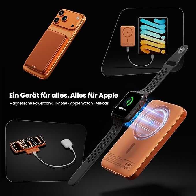 Baterie ext magnetică Kstime 10000mAh, wireless PD20W cu intrare și ieșire USB-C,alb,sigilat