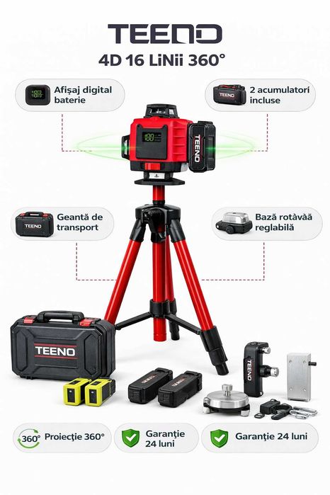Nivel Laser 4D TEENO 16 Linii 360 cu Trepied si 2 Acumulatori