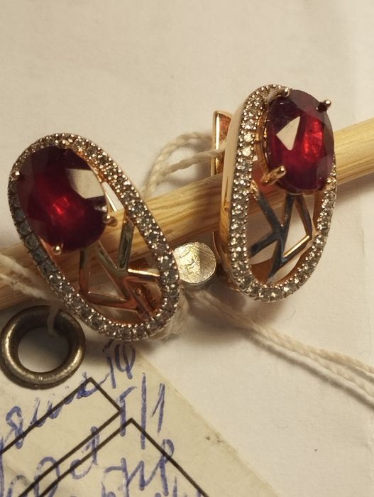 Руско злато обеци рубин диаманти