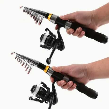 Комплект от 2 телескопични въдици 2,1 м 2,3 м,макари,аксесоари+калъф