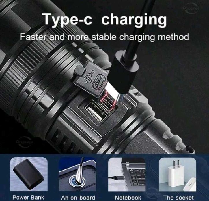 Мегамощно фенерче 100000LM за туризъм 3000 м с леща ярък за самозащита