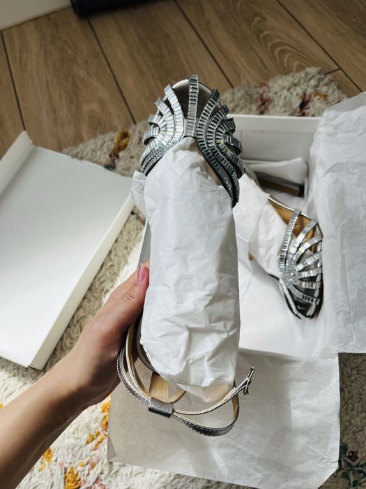 Sandale argintii din piele naturala Cloud 9, marimea 39