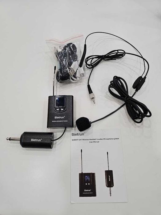 Bietrun WXM07 – безжична UHF микрофонна система 3 в 1 с headset, handheld и lavalier микрофон