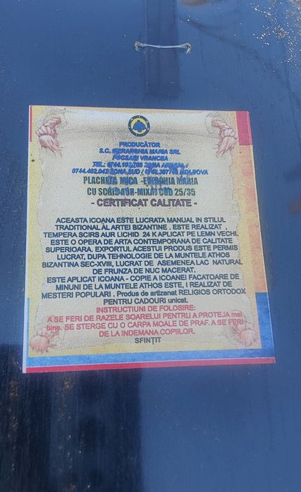 Icoană în stil bizantin cu tempera aur 24K25x10