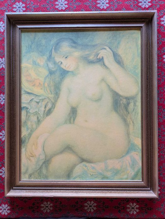 Tablou Colecție Renoir "La Baigneuse Blonde" – Ediție Rară RDG / Germania de Est, Anii '70, Pe Lemn