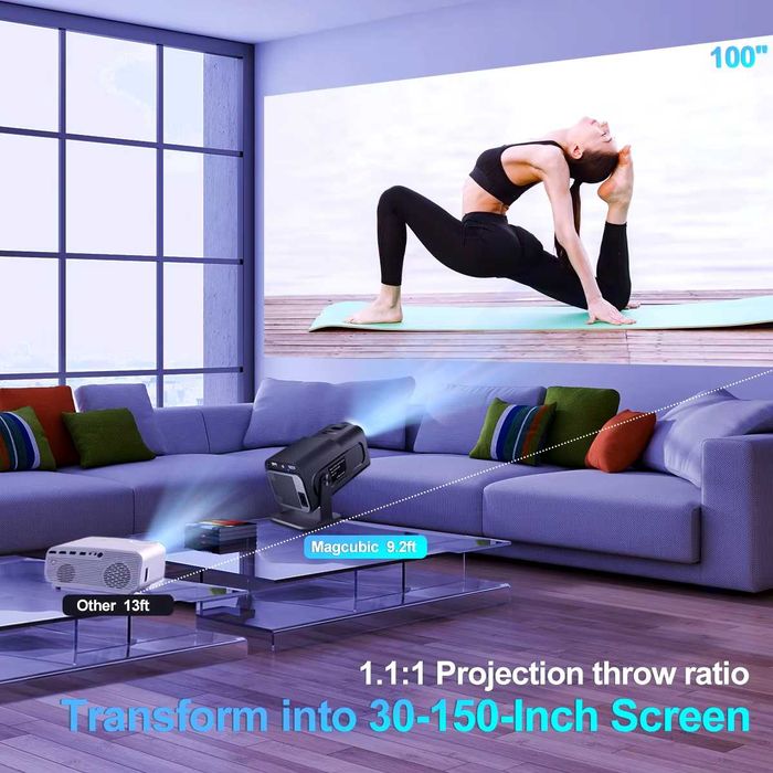 Proiector 4K Android 11 Mini 720P 250ANSI-Real Wifi6 BT5.0