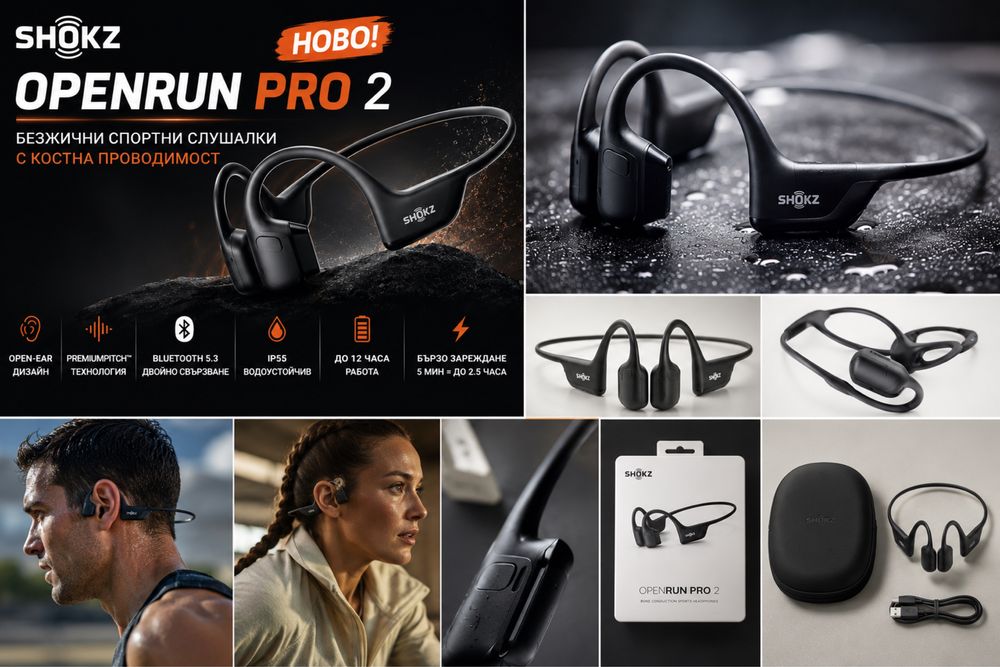 НОВО!!! Безжични спортни слушалки с костна проводимост Shokz OpenRun Pro 2