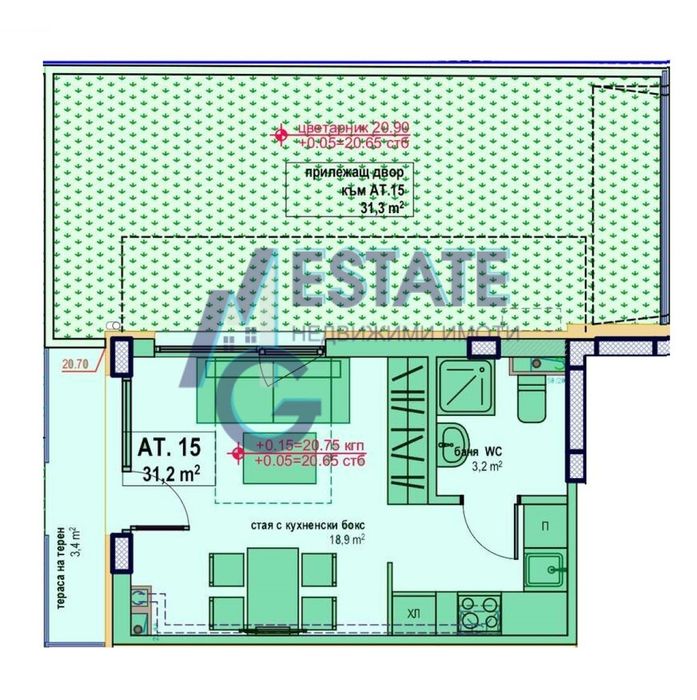 Студио със собствен двор в малка бутикова сграда в Приморско.