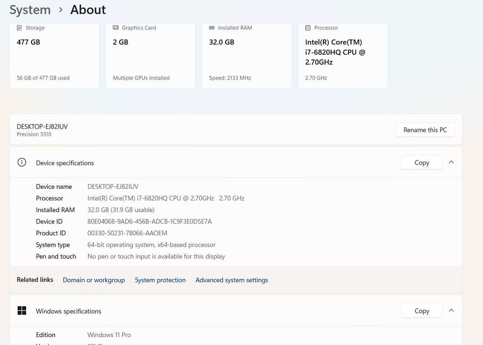 Лаптоп Dell Precision 5510 - 15.6"-i7-6820HQ 2.7Ghz/32GB RAM/SSD 512GB