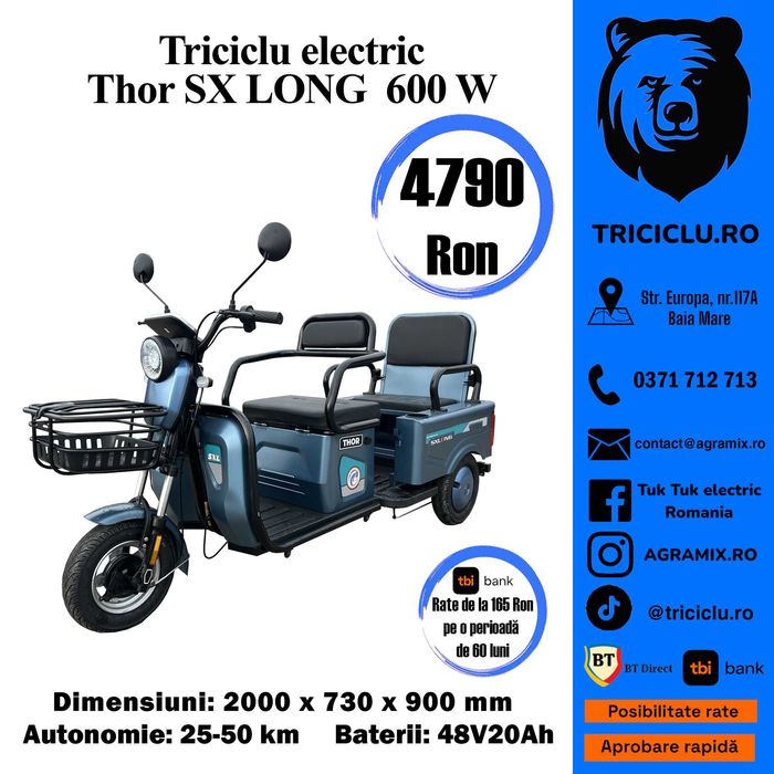 Triciclu Thor S X Long1 triciclu electric tuk-tuk fara permis Agramix