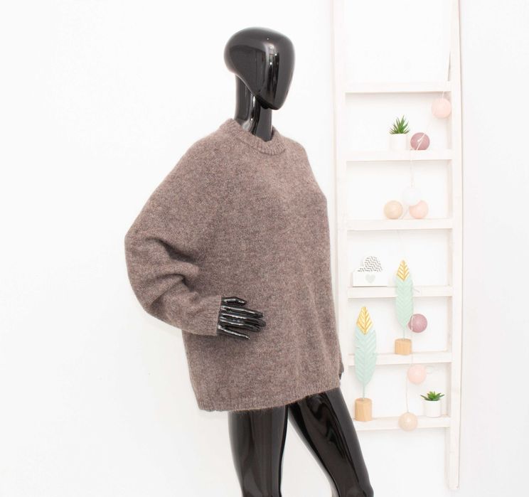 Yôke дамски пуловер от мохер и вълна кафяв меланж овърсайз S