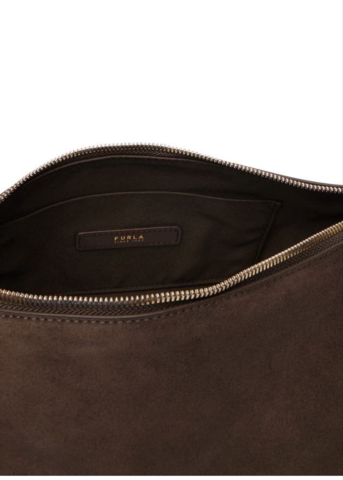 Дамска чанта Furla от естествен велур и кожа в кафяв цвят ш-25,5см. В-15см
