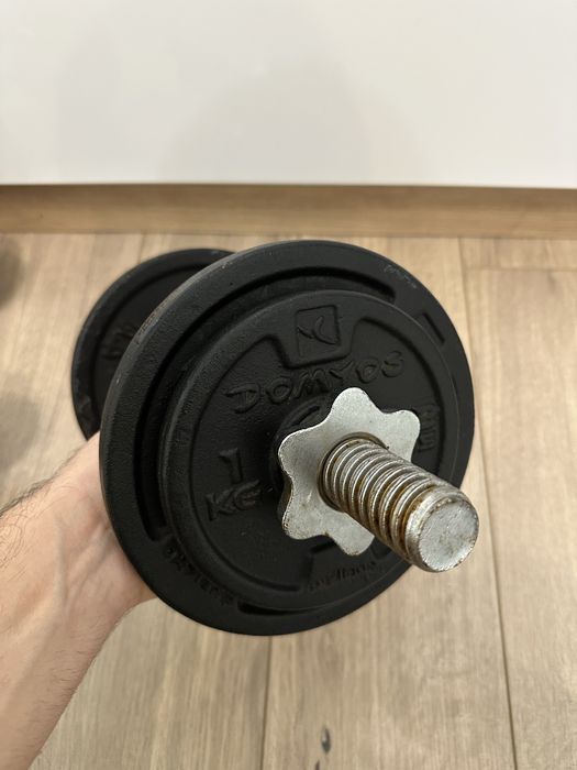 Set 2 gantere 8kg reglabile(16kg ambele) bara+discuri Domyos