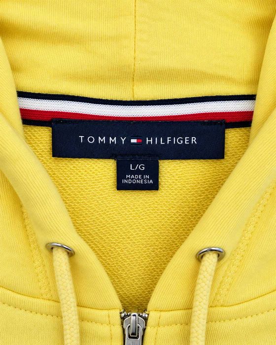 Hanorac Tommy Hilfiger damă, galben intens, cu fermoar și glugă, logo brodat, mărimea L