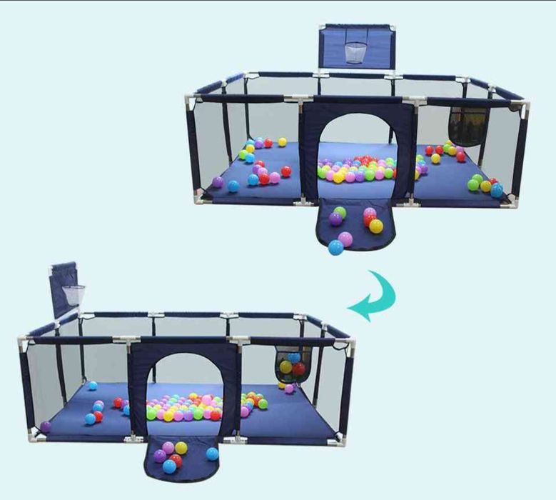 НОВИ детска голяма кошара за игра с футболни врати и кош / ограда за б