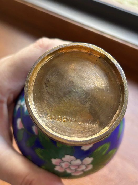 Vază chinezească cloisonne/bronz+emailu/h=16,5cm.