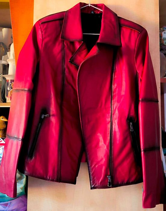 Geaca noua cu eticheta din piele naturala, Burgundy, XXL