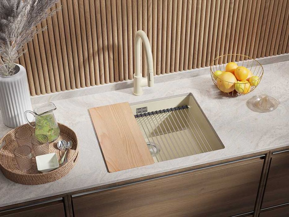 Бежов кухненска мивка за вграждане под плот Прага 60 Level 560 x 470