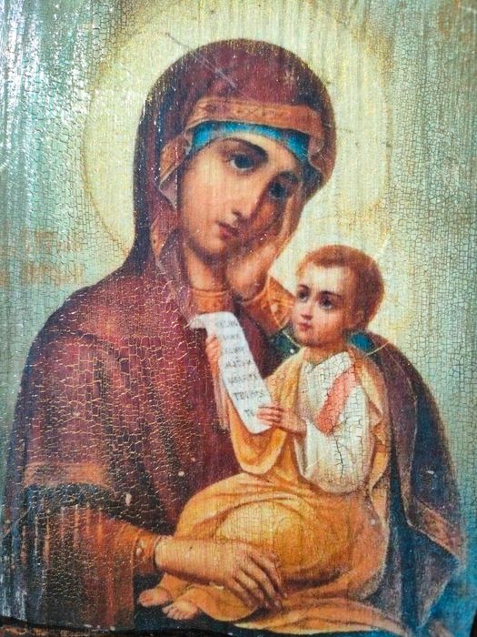 Icoană Maica Domnului „Ascultătoarea” pe lemn – lucrată manual, patină autentică