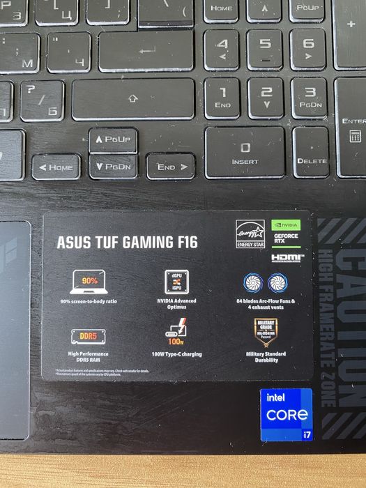 Лаптоп ASUS TUF Gaming F16 FX607VU Intel Core i7-13620H, NVIDIA GeForce RTX 4050 6GB , 1TB SSD