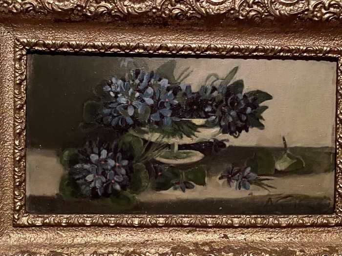 Deosebita pictura-ulei pe lemn-Elegant buchet floral-Franta