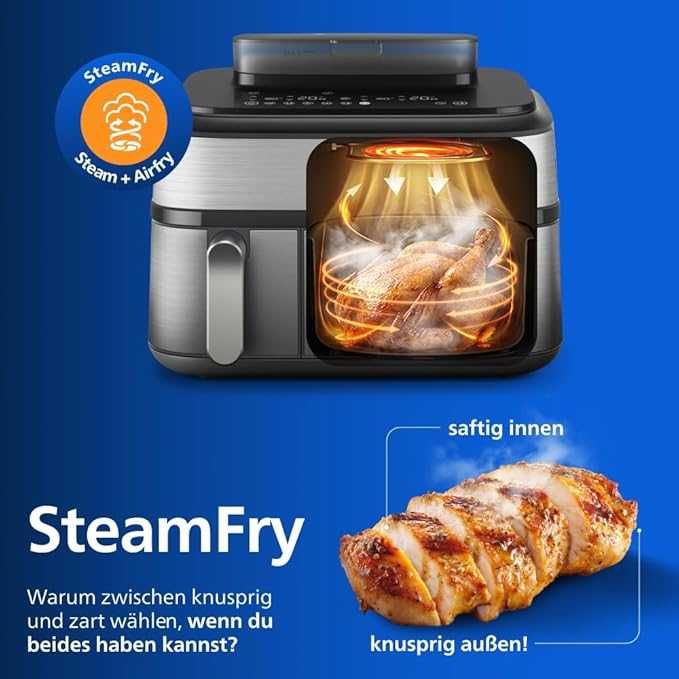 Фритюрник с горещ въздух Philips Steam Airfryer 5000, две кошници, функция за готвене на пара, 2 кошници - пара, пържене с въздух, пържене с пара, 9л