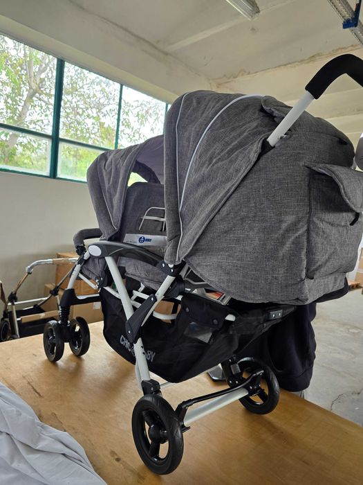CHIC 4 BABY - Carucior Sibling DUO cu landou si husa de ploaie,  gri