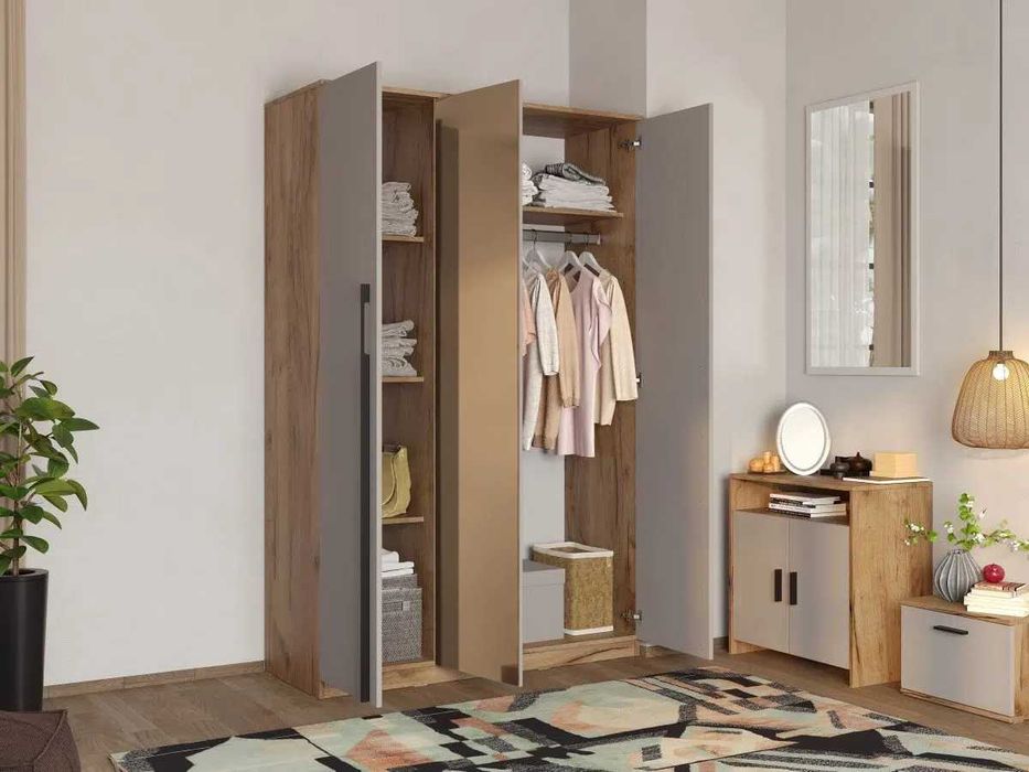 Set Mobila Dormitor Casmir / Stejar Siena cu oglinzi CO1 - Transport Gratuit