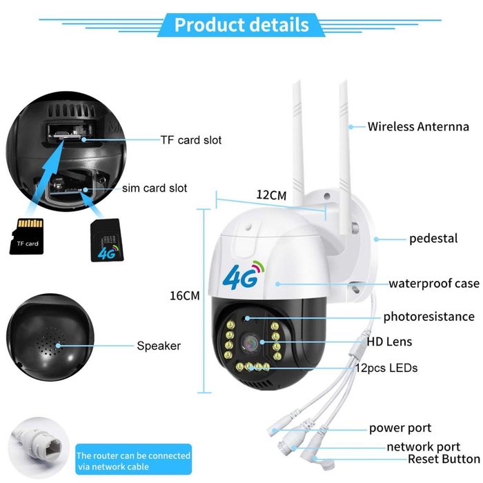 4G поворотная IP-камера наблюдения PTZ outdoor dome camera kamera SIM
