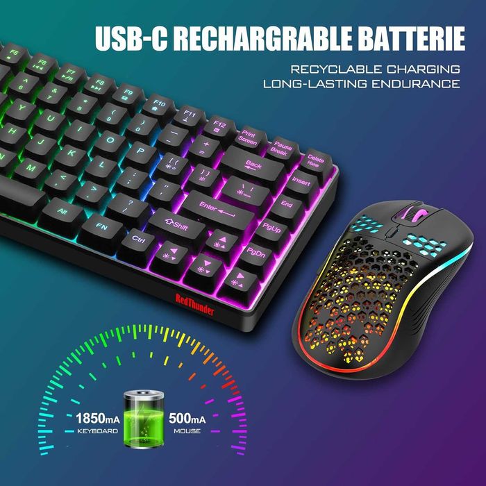 Set tastatură mouse wireless RedThunder K84,gaming RGB 75% QWERTZ DE