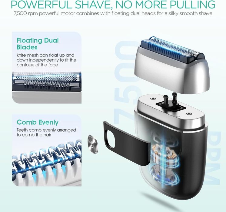 Безжична електрическа самобръсначка 2в1 с тример, 15 дни батерия