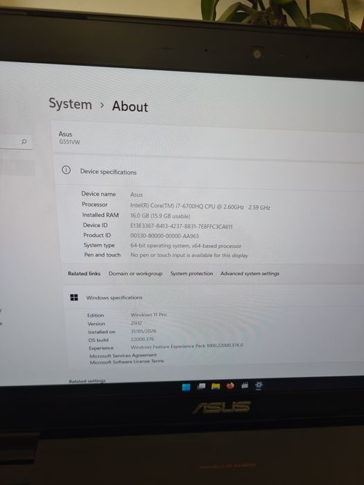 Laptop gaming Asus ROG i7 6700HQ 16gb ssd240gb GTX960m 4gb 15,6"led slim full hd
