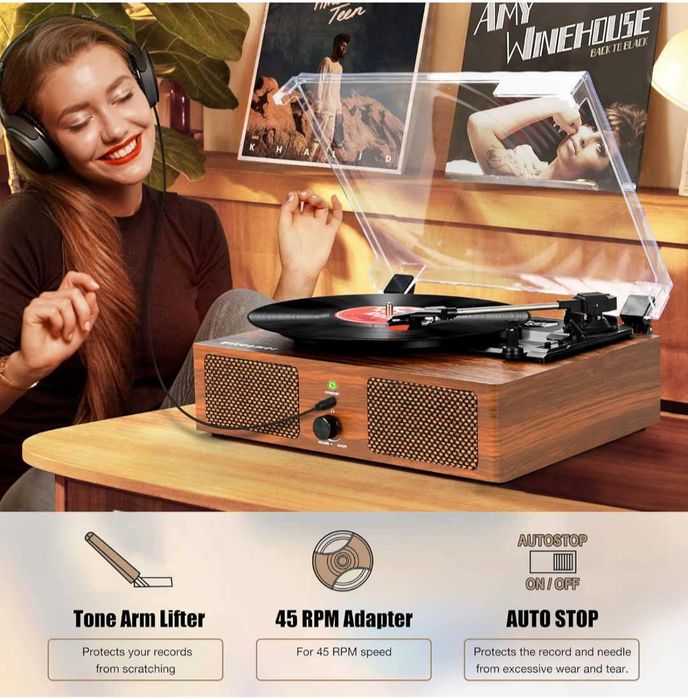 Bluetooth Грамофон за винилови плочи вградени говорители USB вход