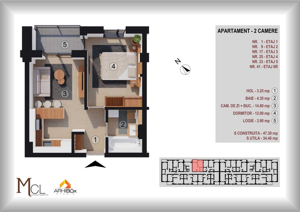Apartament  2 camere str. BRINCOVEANU 1B, 1202€+TVA/MP