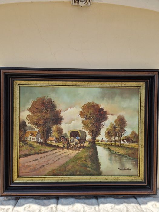 Страхотна голяма антикварна холандска картина масло върху  платно