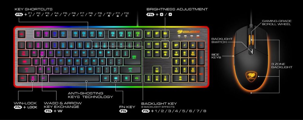 Гейминг комплект COUGAR - Deathfire EX, RGB, черен