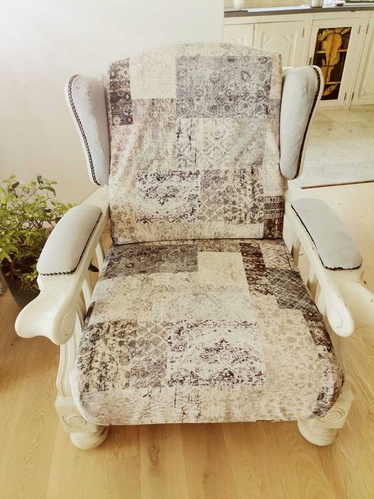 De vanzare set canapea si fotoliu, lemn masiv - reconditionate manual!