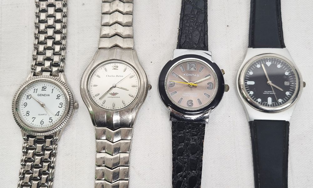 Lot 4 ceasuri de damă, Kontas, Charles Delon, Geneva cu quartz, din oțel inoxidabil si curea din piele.