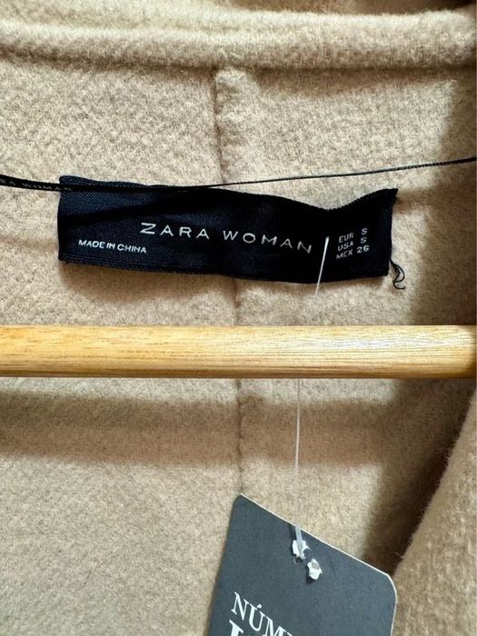 Palton bej deschis camel mix de lana lucrat manual Zara marimea S