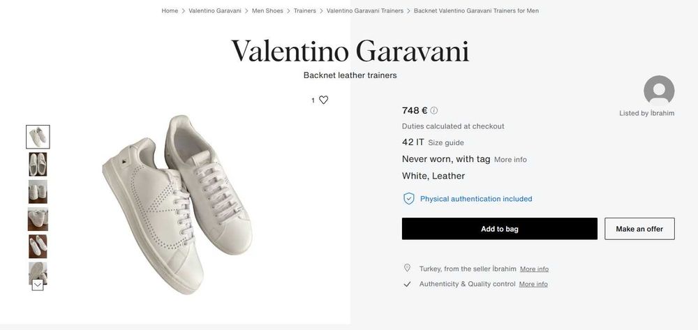 Pantofi sport casual de lux 40 Valentino Garavani piele naturala superioara