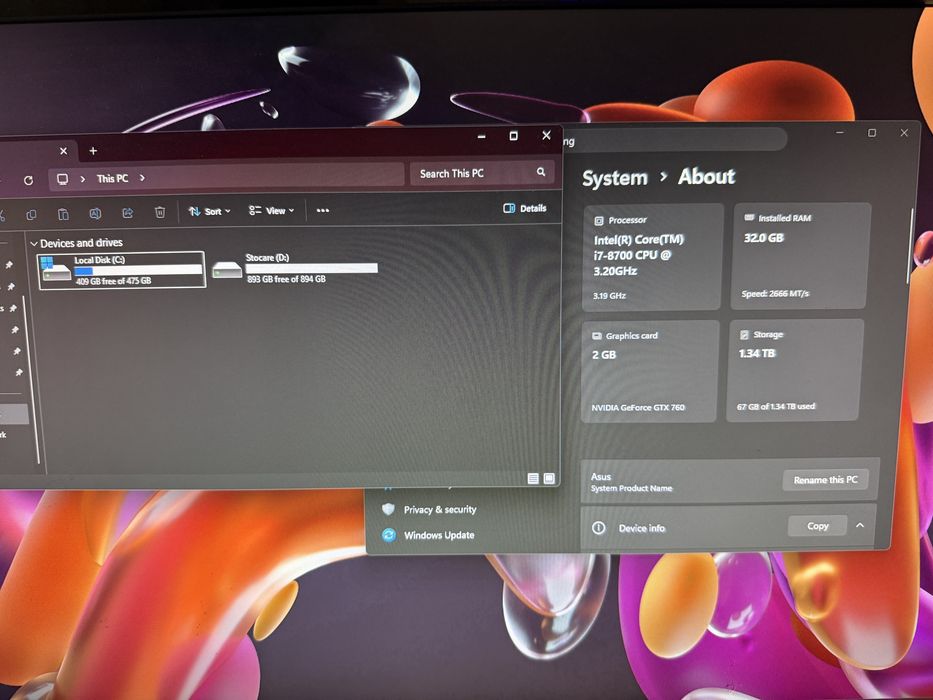 Desktop i7, 32Gb Ram, SSD 1.4 Tb