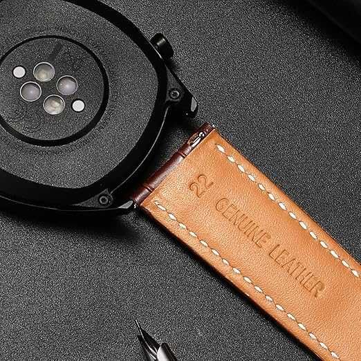 Синя кожена каишка за часовник 22 мм с разгъваща се закопчалка